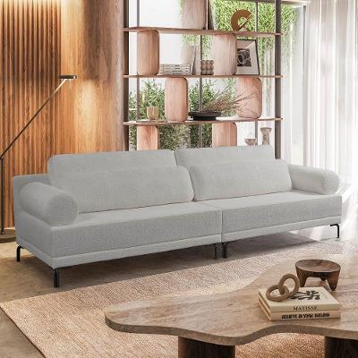 Sofá 3 Lugares Living 254cm Pé Ferro Romeu Bouclê K01 - D'rossi Cinza Claro
