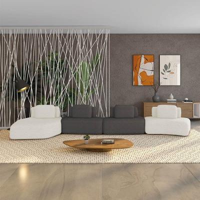 Sofá 4 Lugares Orgânico Com Chaise E 3 Módulos Berlim Bouclê Off K01 - D'rossi Off White-grafite
