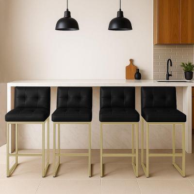 Banqueta Cozinha Alta Com Encosto Industrial Kit 4 Champanhe Lirina Pu C05 - D'rossi Preto