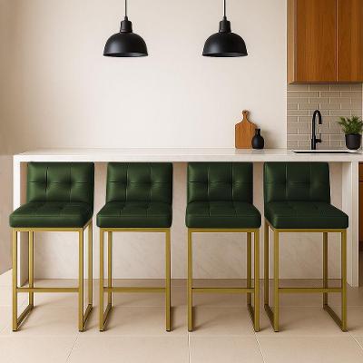 Banqueta Cozinha Alta Com Encosto Industrial Kit 4 Dourado Lirina Pu C05 - D'rossi Verde