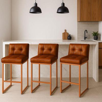 Banqueta Cozinha Alta Com Encosto Industrial Kit 3 Bronze Lirina Pu C05 - D'rossi Nozes