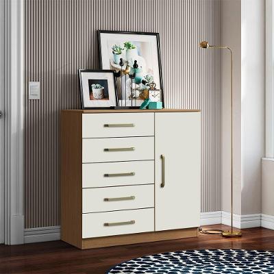 Cômoda Lanaluna A09 5 Gavetas em MDF com Puxador Plástico Off White e Atacama
