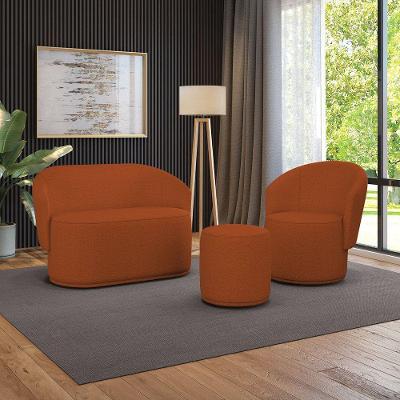 Sofá Namoradeira Com Poltrona E Puff Orgânico Sala Malu Bouclê M11 - D'rossi Terra