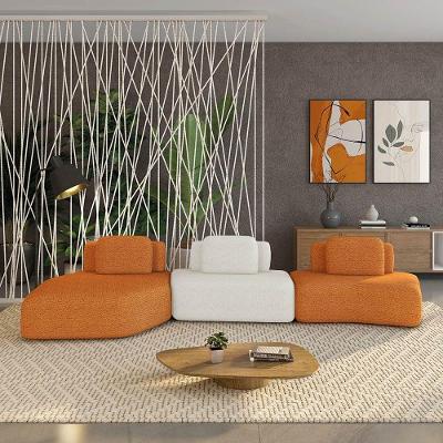 Sofá 3 Lugares Orgânico Com Chaise E 2 Módulos Berlim Bouclê Cr K01 - D'rossi Caramelo-off White