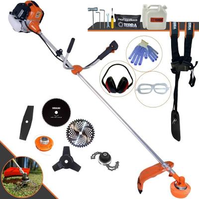 Roçadeira Profissional Lateral Terra Gr520xp À Gasolina 52cc 2t 2,5hp + Faca 2 Pontas 330mm + Faca 3 Pontas 255mm + Fac