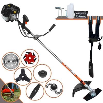 Roçadeira Profissional Lateral Terra Grh520 À Gasolina 52cc 2t 2,5hp + Faca 3 Pontas 255mm + Faca 40 Dentes 255mm + Tri