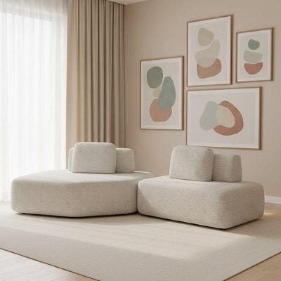 Sofá 2 Lugares Orgânico Com Chaise E 1 Módulo Central Berlim Bouclê K01 - D'rossi Cinza Claro