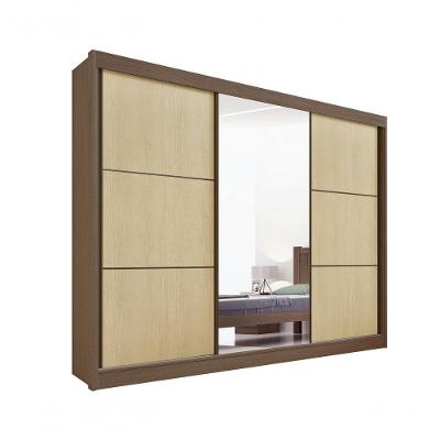 Guarda Roupa Casal Com Espelho Los Angeles 3 Portas 6 Gavetas Sem Pés - D' Doro Castanho/linho