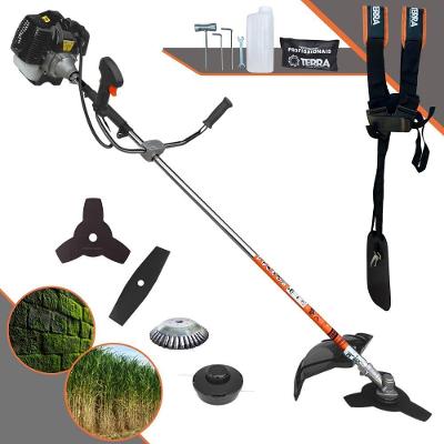 Roçadeira Profissional Lateral Terra Grh430 À Gasolina 43cc 1,7hp + Faca 2 Pontas Duraline 330mm 2,7mm + Escova Rotativ