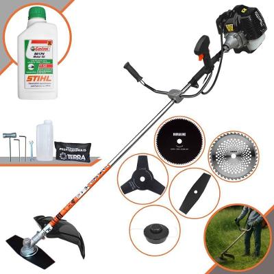 Roçadeira Profissional Terra Grh520 À Gasolina 52cc 2,5hp + Faca 3p 255mm + Faca 40d Duraline 255mm + Faca 80d 255mm +