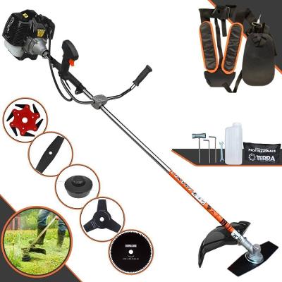 Roçadeira Profissional Lateral Terra Grh520 À Gasolina 52cc 2t 2,5hp + Faca 3 Pontas 255mm 2,9mm + Faca 80 Dentes 255mm