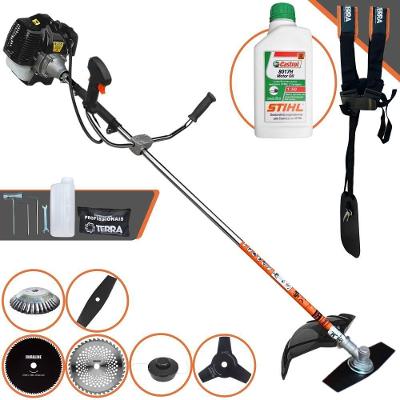 Roçadeira Profissional Terra Grh520 À Gasolina 52cc 2,5hp + Faca 3p Duraline + Faca 40d Duraline + Faca 80d Duraline +