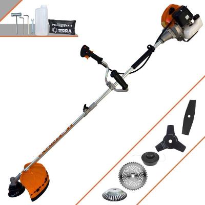 Roçadeira Profissional Terra Grhb430 À Gasolina 43cc 2t 1,7hp + Faca 3 Pontas 255mm 2,9mm + Faca 40 Dentes 255mm 2mm +