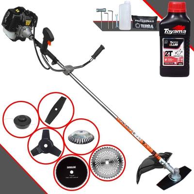 Roçadeira Profissional Terra Grh520 À Gasolina 52cc 2,5hp + Faca 3 Pontas + Faca 40 Dentes + Faca 80 Dentes + Escova 38