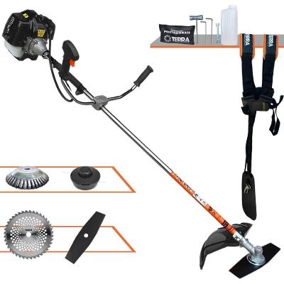 Roçadeira Profissional Lateral Terra Grh520 À Gasolina 52cc 2t 2,5hp + Faca 40 Dentes Duraline 255mm 2mm + Escova Rotat