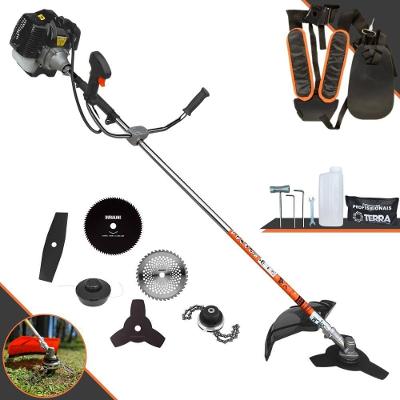 Roçadeira Profissional Terra Grh430 À Gasolina 43cc 1,7hp + Faca 2 Pontas 330mm 2,7mm + Faca 40 Dentes 255mm 2mm + Faca