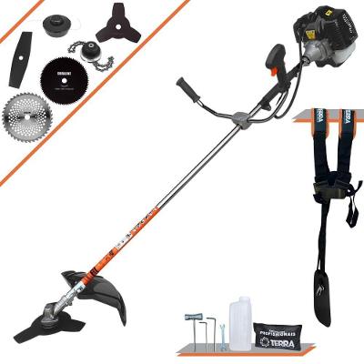 Roçadeira Profissional Terra Grh430 À Gasolina 43cc 1,7hp + Faca 2 Pontas 330mm 2,7mm + Faca 40 Dentes 255mm 2mm + Faca