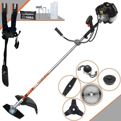 Roçadeira Profissional Lateral Terra Grh520 À Gasolina 52cc 2t 2,5hp + Faca 3 Pontas 255mm 2,9mm + Faca 40 Dentes 255mm
