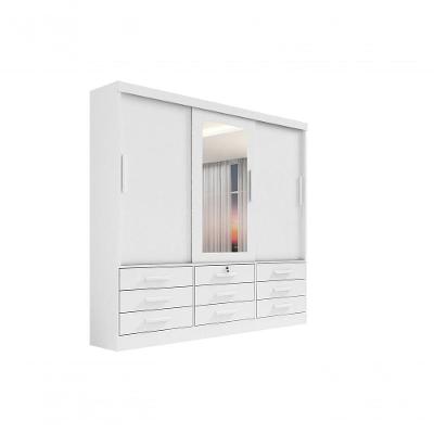Guarda Roupa Casal Meridian Com Espelho 3 Portas 9 Gavetas Com Pés - D' Doro Branco