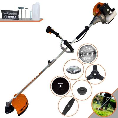 Roçadeira Profissional Terra Grhb430 À Gasolina 43cc 2t 1,7hp + Faca 3 Pontas + Faca 40 Dentes + Faca 80 Dentes + Escov