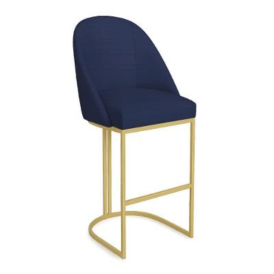 Banqueta Alta Bela Suede Base Metálica Industrial Dourado - Pallazio Cor Azul Marinho