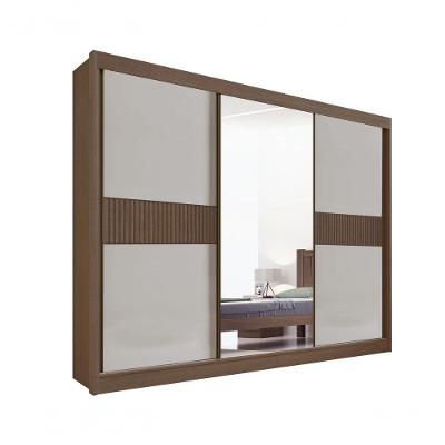 Guarda Roupa Casal Ripado Com Espelho Com Pés Los Angeles 3 Portas 6 Gavetas - D' Doro Castanho/off White/ripado