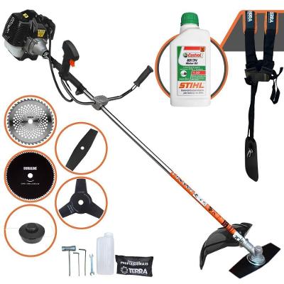Roçadeira Profissional Terra Grh520 À Gasolina 52cc 2,5hp + Faca 3p 255mm + Faca 40d Duraline 255mm + Faca 80d 255mm +