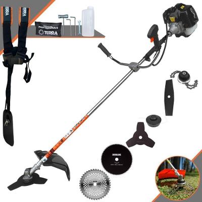 Roçadeira Profissional Terra Grh430 À Gasolina 43cc 1,7hp + Faca 2 Pontas 330mm 2,7mm + Faca 40 Dentes 255mm 2mm + Faca