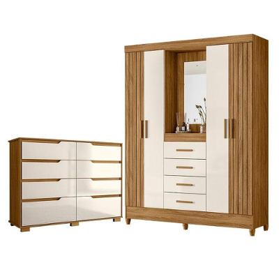 Guarda Roupa Solteiro Com Espelho Atenas E Cômoda Georgia Freijó Off White - Moval