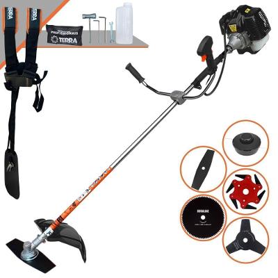 Roçadeira Profissional Lateral Terra Grh520 À Gasolina 52cc 2t 2,5hp + Faca 3 Pontas 255mm 2,9mm + Faca 80 Dentes 255mm