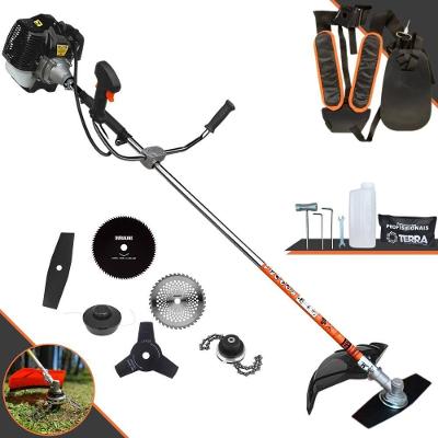 Roçadeira Profissional Terra Grh520 À Gasolina 52cc 2,5hp + Faca 3 Pontas 255mm + Faca 40 Dentes 255mm + Faca 80 Dentes
