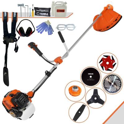 Roçadeira Profissional Terra Gr520xp À Gasolina 52cc 2t 2,5hp + Faca 2 Pontas 330mm + Faca 3 Pontas 255mm + Faca 80 Den