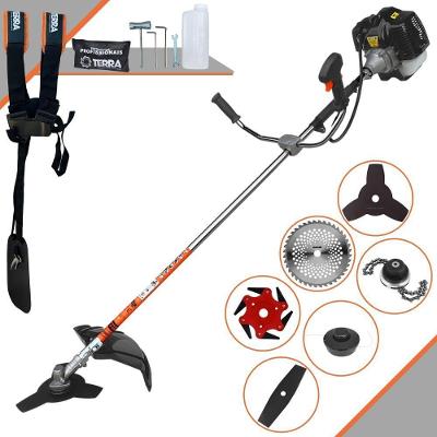 Roçadeira Profissional Lateral Terra Grh430 À Gasolina 43cc 2t 1,7hp + Faca 2 Pontas 330mm + Faca 40 Dentes 255mm + Tri