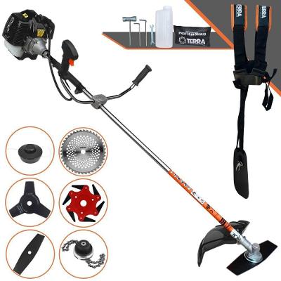 Roçadeira Profissional Lateral Terra Grh520 À Gasolina 52cc 2t 2,5hp + Faca 3 Pontas 255mm + Faca 40 Dentes 255mm + Tri