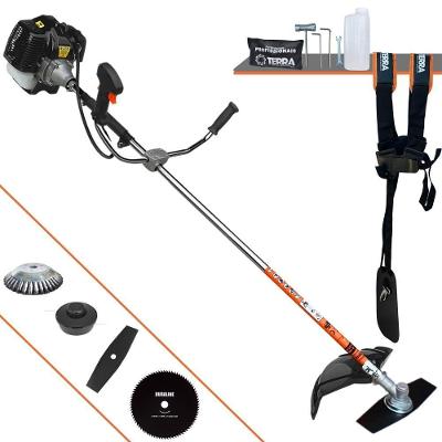 Roçadeira Profissional Lateral Terra Grh520 À Gasolina 52cc 2t 2,5hp + Faca 80 Dentes Duraline 255mm 1,5mm + Escova Rot