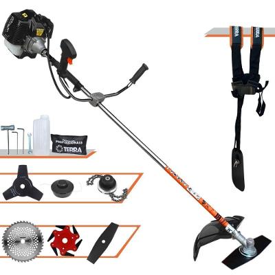 Roçadeira Profissional Lateral Terra Grh520 À Gasolina 52cc 2t 2,5hp + Faca 3 Pontas 255mm + Faca 40 Dentes 255mm + Tri