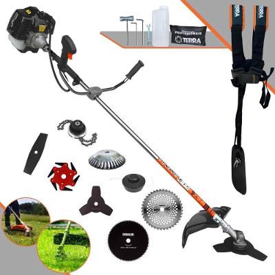 Roçadeira Profissional Terra Grh430 À Gasolina 43cc 1,7hp + Faca 2 Pontas + Faca 40 Dentes + Faca 80 Dentes + Faca 6 Po