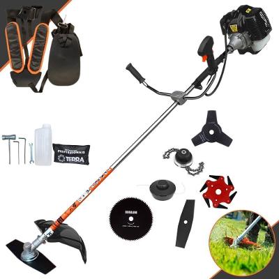 Roçadeira Profissional Lateral Terra Grh520 À Gasolina 52cc 2t 2,5hp + Faca 3 Pontas 255mm + Faca 80 Dentes 255mm + Tri