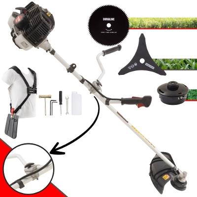 Roçadeira Profissional Lateral Kawashima Kw43le À Gasolina 43cc 1,7hp Com Faca 3 Pontas + Faca 80 Dentes Duraline 255mm