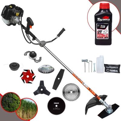 Roçadeira Terra Grh520 À Gasolina 52cc 2,5hp + Faca 3 Pontas + Faca 40 Dentes + Faca 80 Dentes + Faca 6 Pontas + Escova