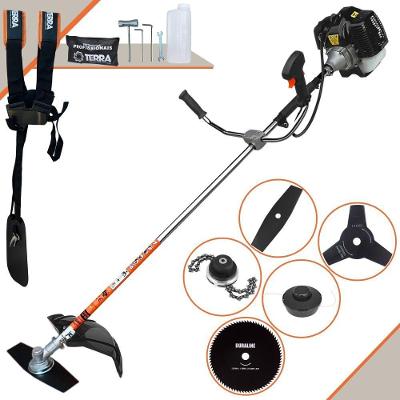 Roçadeira Profissional Lateral Terra Grh520 À Gasolina 52cc 2t 2,5hp + Faca 3 Pontas Duraline 255mm + Faca 80 Dentes Du