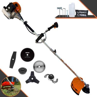Roçadeira Profissional Terra Grhb430 À Gasolina 43cc 2t 1,7hp + Faca 3 Pontas 255mm + Faca 40 Dentes 255mm + Faca 80 De