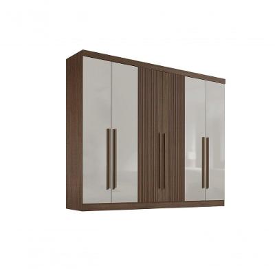 Roupeiro 6 Portas Ripado 6 Gavetas Sem Pés Da Vinci Plus - D' Doro Castanho/off White/ripado