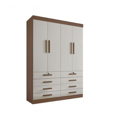 Guarda Roupa Solteiro Mônaco 4 Portas 8 Gavetas Sem Pés - D' Doro Castanho/off White