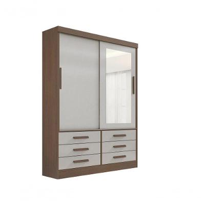 Guarda Roupa Casal Meridian Com Espelho 2 Portas 6 Gavetas Com Pés - D' Doro Castanho/off White