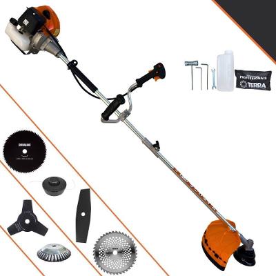 Roçadeira Profissional Terra Grhb430 À Gasolina 43cc 2t 1,7hp + Faca 3 Pontas + Faca 40 Dentes + Faca 80 Dentes + Escov