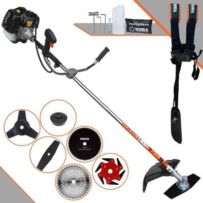 Roçadeira Profissional Terra Grh520 À Gasolina 52cc 2,5hp + Faca 3 Pontas 255mm + Faca 40 Dentes 255mm + Faca 80 Dentes