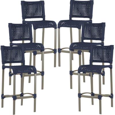 6 Banquetas Haiti Corda Náutica Alumínio Trama Original Azul Marinho