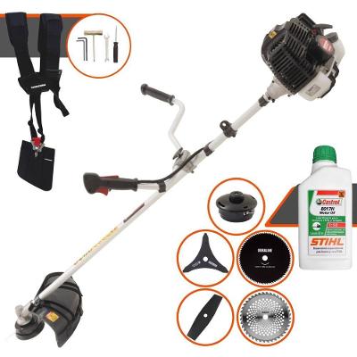 Roçadeira Profissional Lateral Kawashima Kw52le À Gasolina 52c 2,5hp 2t + Faca 2 Pontas + Faca 40 Dentes + Faca 80 Dent