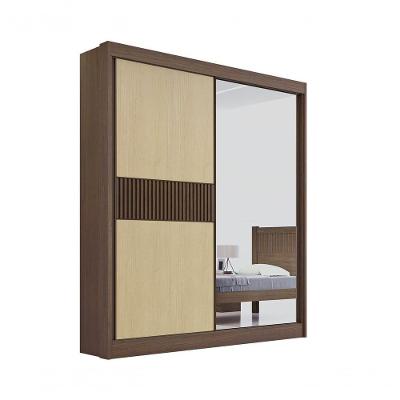 Guarda Roupa Casal Athenas 2 Portas Ripado 3 Gavetas Com Espelho Com Pés - D' Doro Castanho/linho/ripado